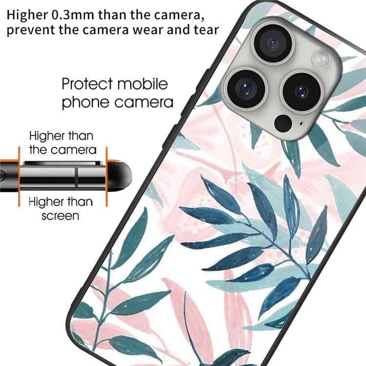 For iPhone 16 Pro Max Shockproof Case Pattern Printing Tempered Glass TPU Phone Cover