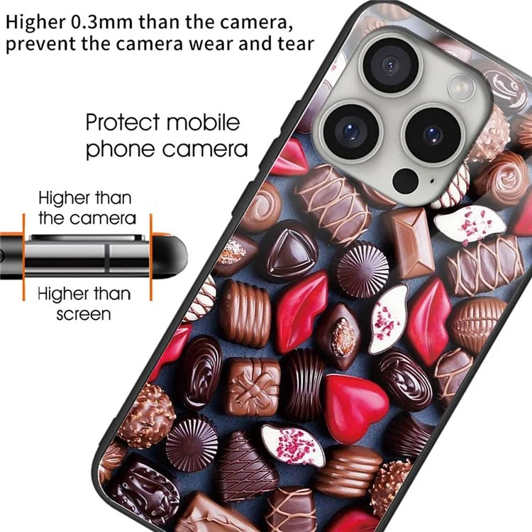 For iPhone 16 Pro Max Shockproof Case Pattern Printing Tempered Glass TPU Phone Cover