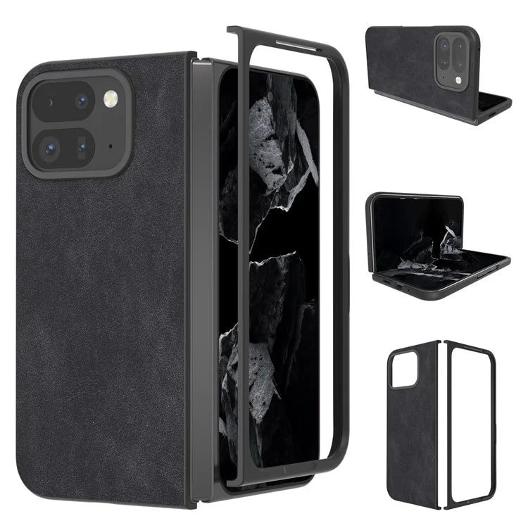 For Google Pixel Fold 2 Shockproof Case Black Edge PU+PC Phone Cover