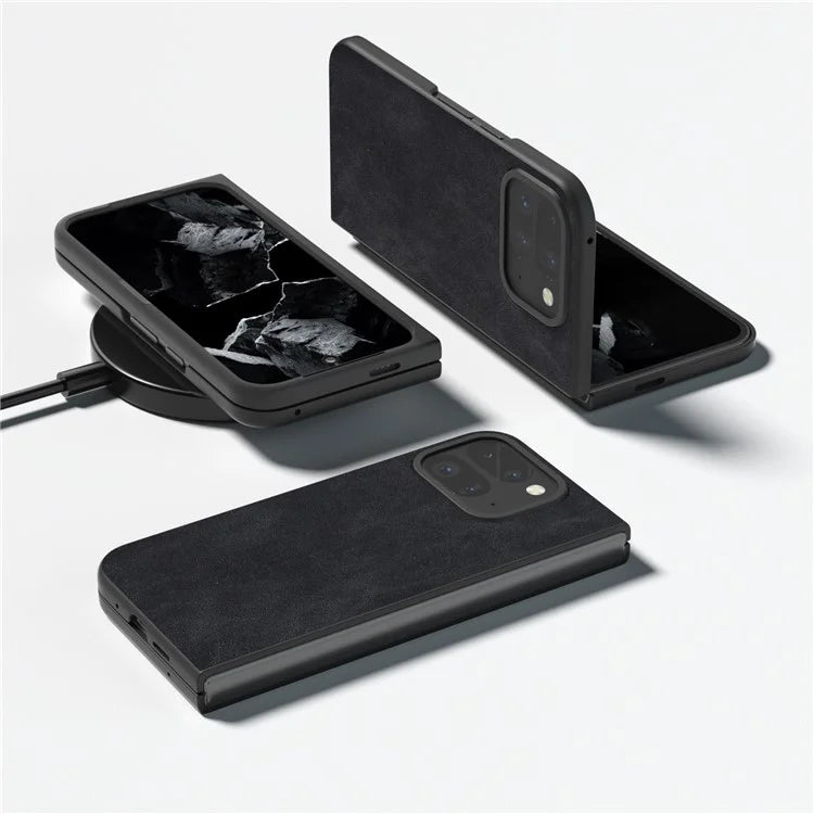 For Google Pixel Fold 2 Shockproof Case Black Edge PU+PC Phone Cover