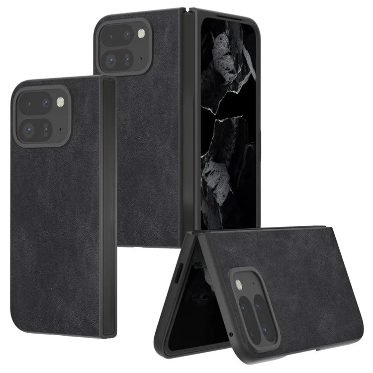 For Google Pixel Fold 2 Shockproof Case Black Edge PU+PC Phone Cover