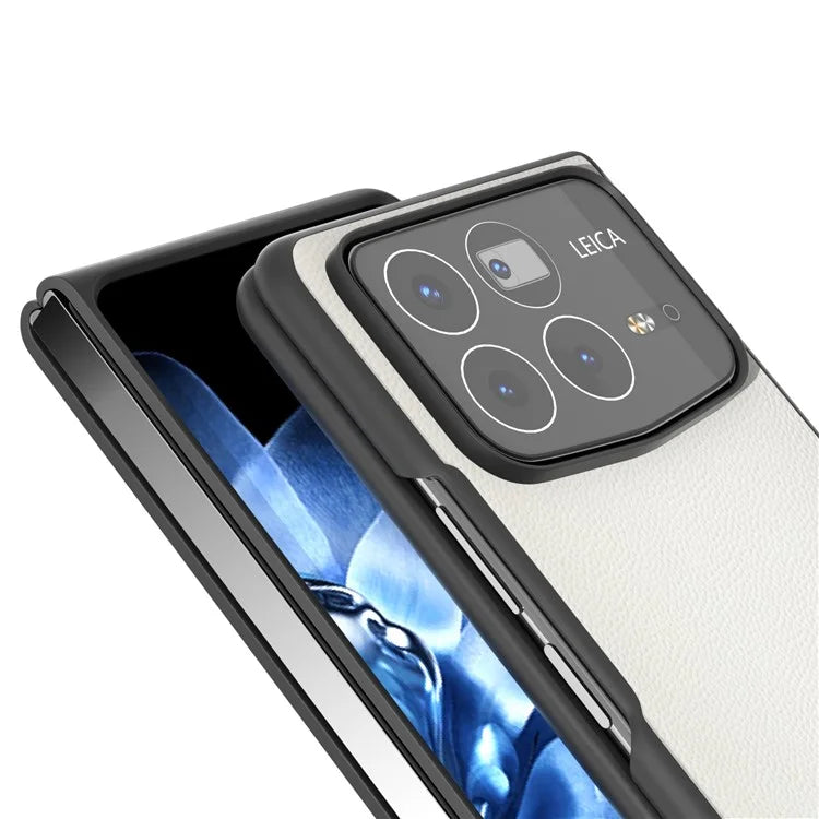 ABEEL For Xiaomi Mix Fold 4 5G Case Genuine Cow Leather PC Phone Cover Black Edge