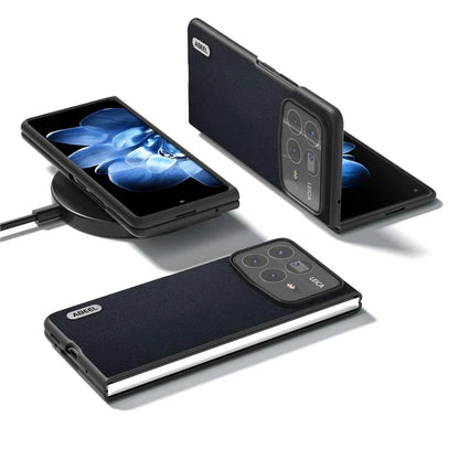 ABEEL For Xiaomi Mix Fold 4 5G Case Genuine Cow Leather PC Phone Cover Black Edge