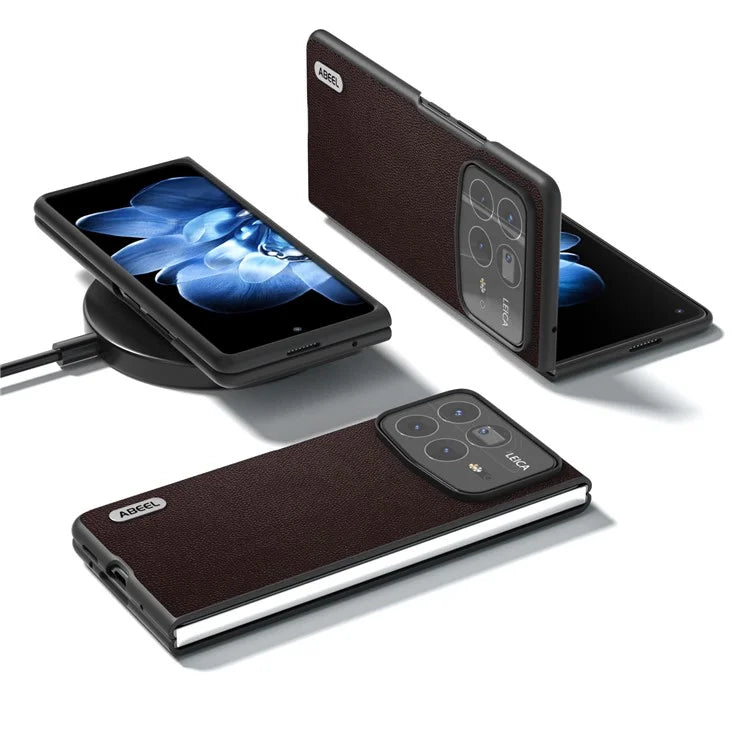 ABEEL For Xiaomi Mix Fold 4 5G Case Genuine Cow Leather PC Phone Cover Black Edge