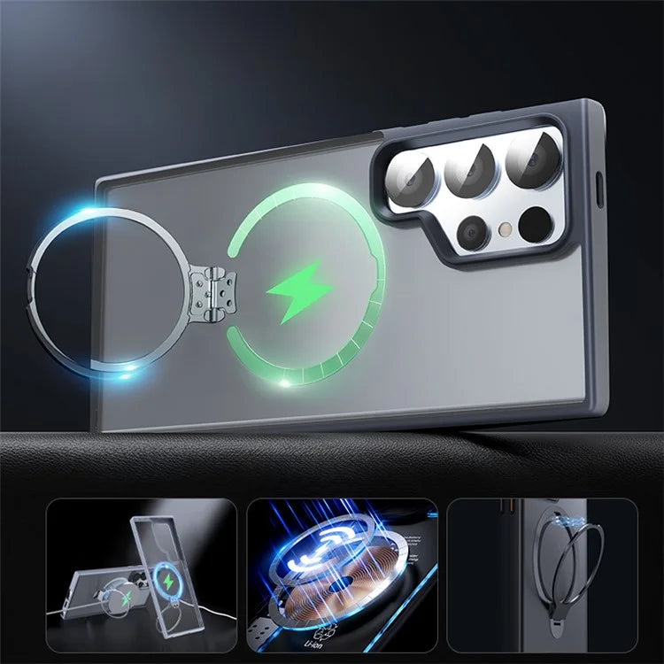 For Samsung Galaxy S24 Ultra Phone Case Kickstand Matte Back Cover Compatible with MagSafe