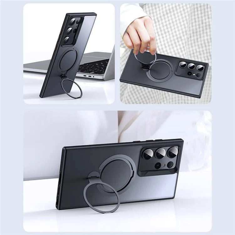 For Samsung Galaxy S23 Ultra Phone Case Kickstand Matte Back Cover Compatible with MagSafe