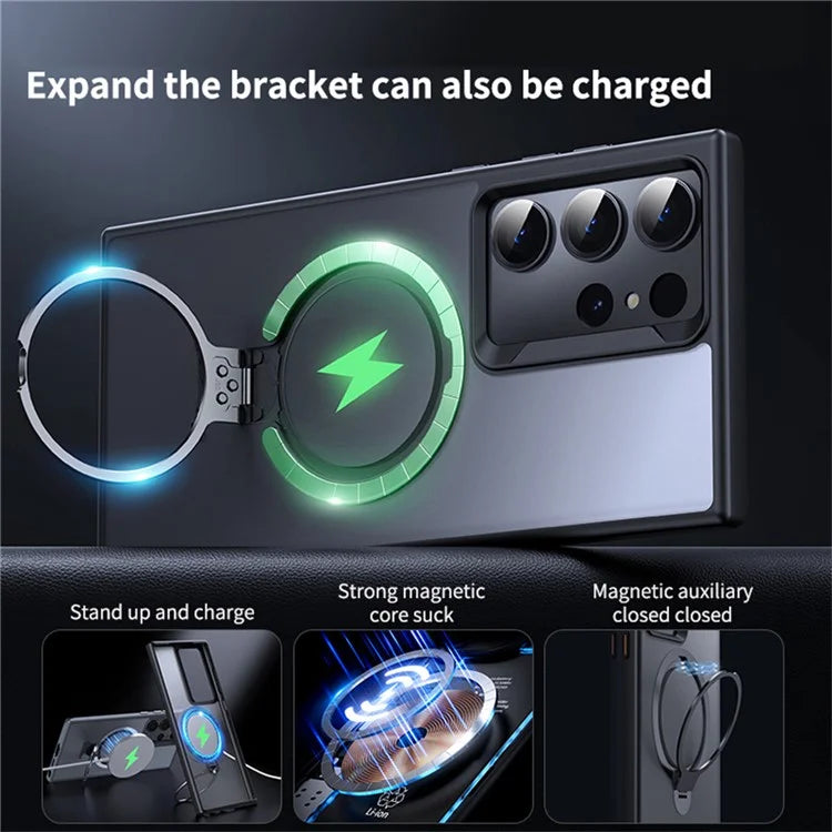 For Samsung Galaxy S23 Ultra Phone Case Kickstand Matte Back Cover Compatible with MagSafe