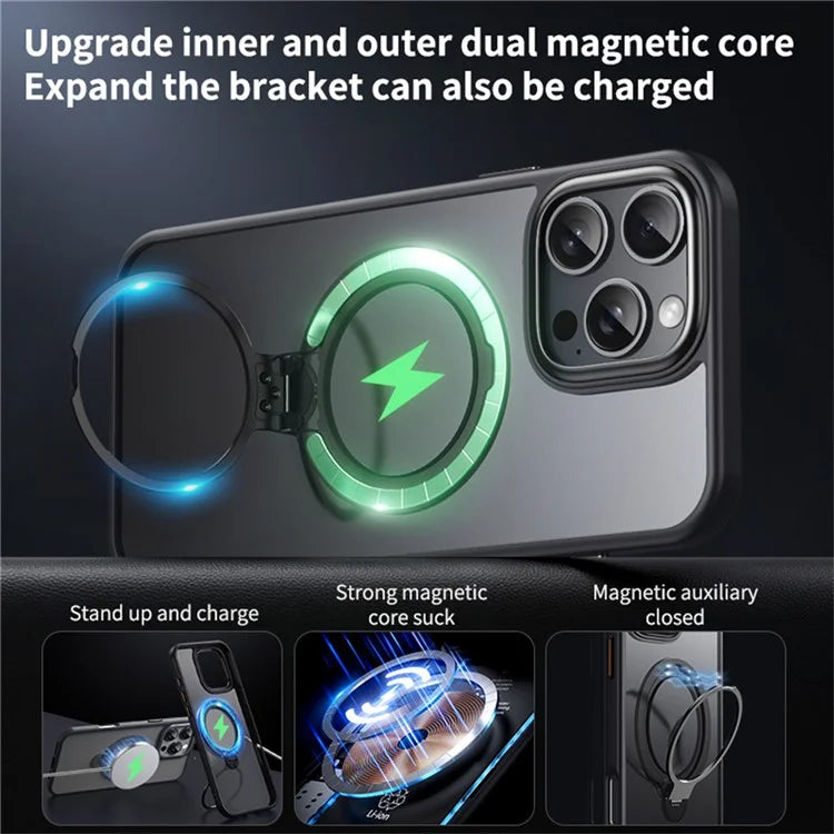For iPhone 16 Pro Max Phone Case Kickstand Matte Back Cover Compatible with MagSafe