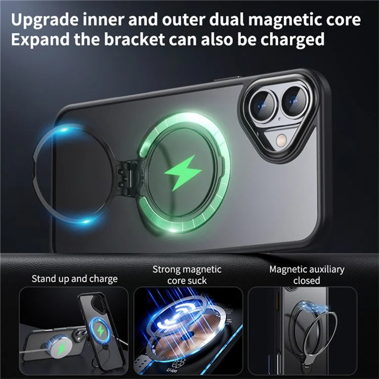 For iPhone 16 Phone Case Kickstand Matte Back Cover Compatible with MagSafe