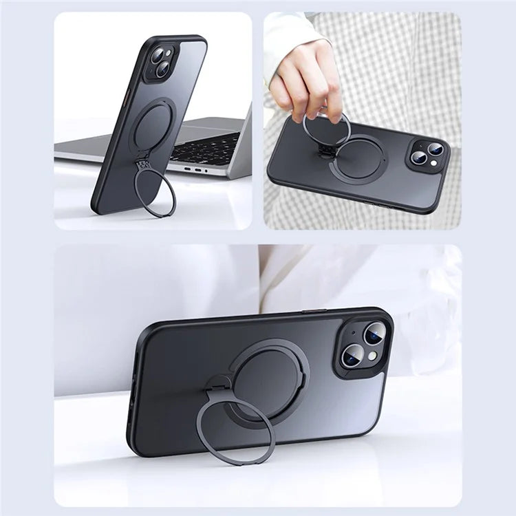 For iPhone 15 Plus Phone Case Kickstand Matte Back Cover Compatible with MagSafe