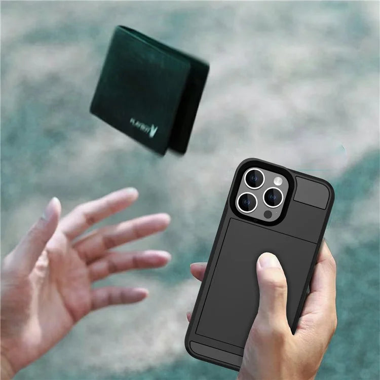 For iPhone 16 Pro Case with Sliding Card Holder PC+TPU Phone Back Cover