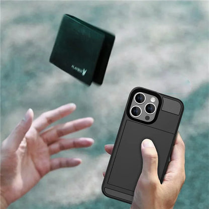 For iPhone 16 Pro Case with Sliding Card Holder PC+TPU Phone Back Cover