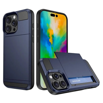For iPhone 16 Pro Case with Sliding Card Holder PC+TPU Phone Back Cover