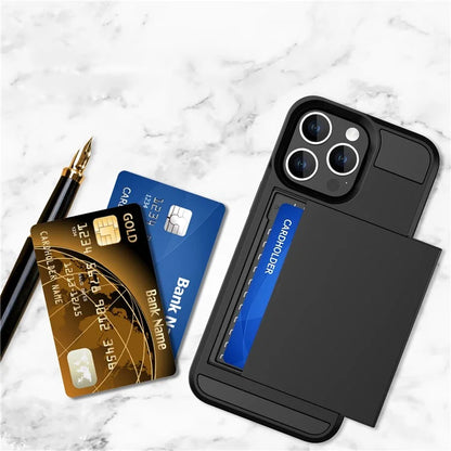 For iPhone 16 Pro Case with Sliding Card Holder PC+TPU Phone Back Cover