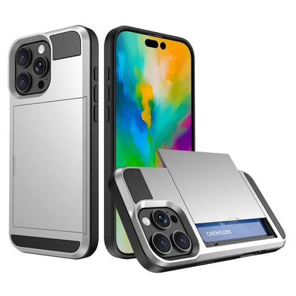 For iPhone 16 Pro Case with Sliding Card Holder PC+TPU Phone Back Cover