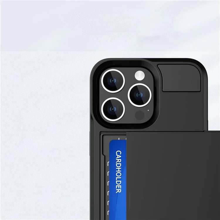 For iPhone 16 Pro Case with Sliding Card Holder PC+TPU Phone Back Cover