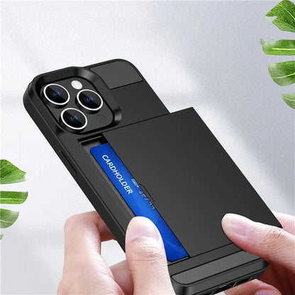 For iPhone 16 Pro Case with Sliding Card Holder PC+TPU Phone Back Cover