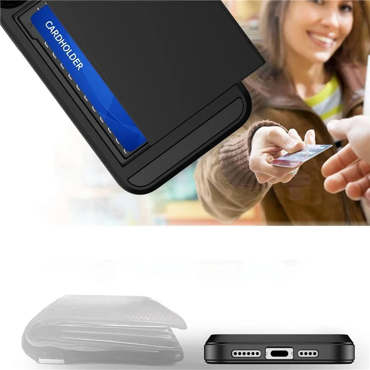 For iPhone 16 Pro Case with Sliding Card Holder PC+TPU Phone Back Cover