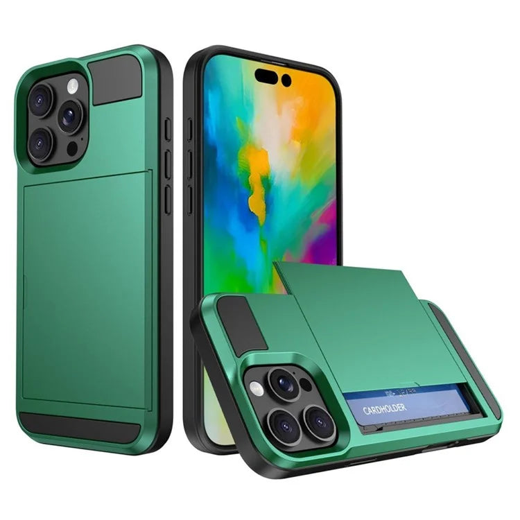 For iPhone 16 Pro Case with Sliding Card Holder PC+TPU Phone Back Cover