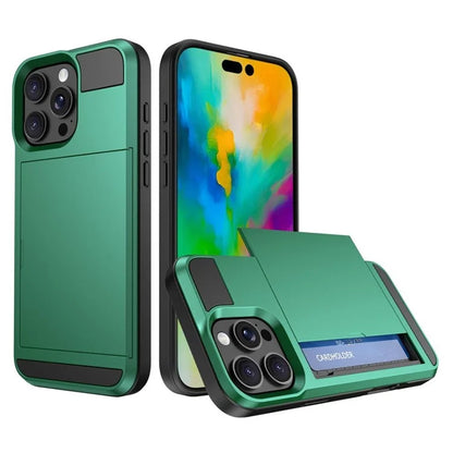 For iPhone 16 Pro Case with Sliding Card Holder PC+TPU Phone Back Cover