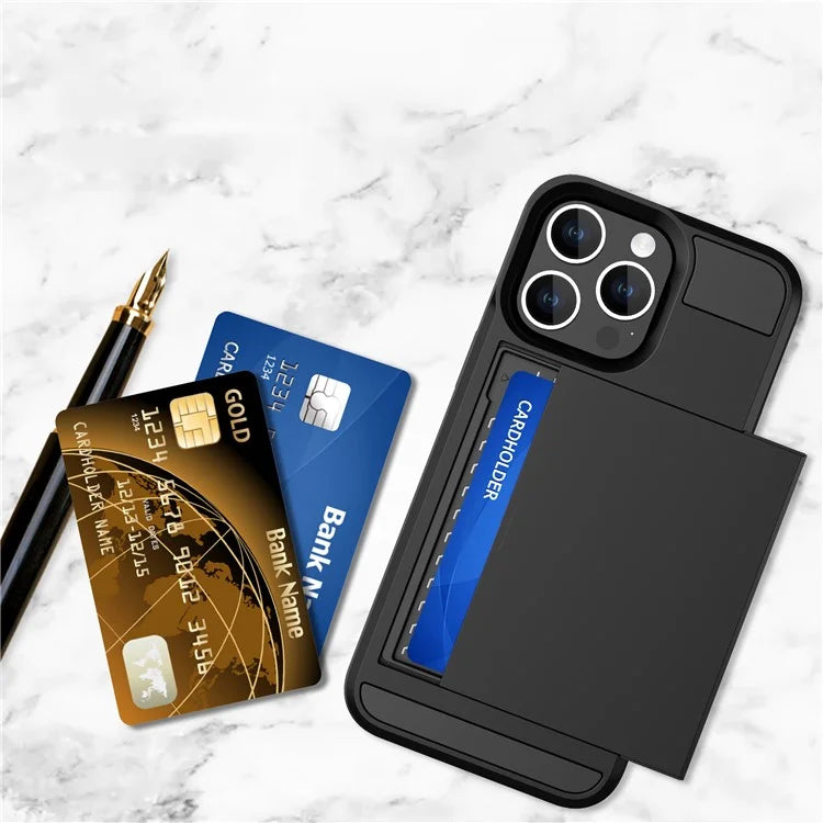 For iPhone 16 Pro Case with Sliding Card Holder PC+TPU Phone Back Cover