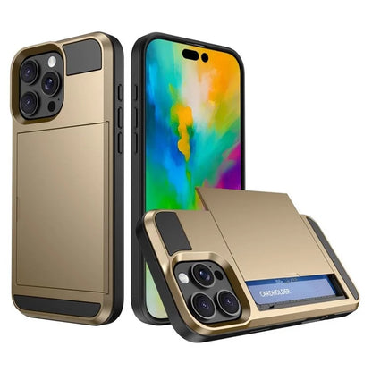 For iPhone 16 Pro Case with Sliding Card Holder PC+TPU Phone Back Cover