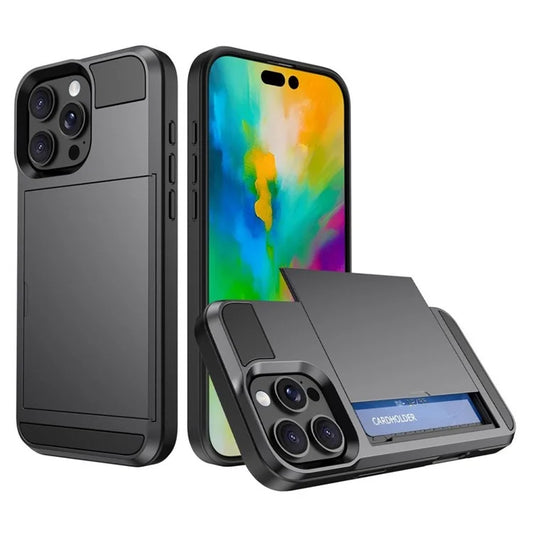 For iPhone 16 Pro Max Case with Sliding Card Holder PC+TPU Phone Back Cover