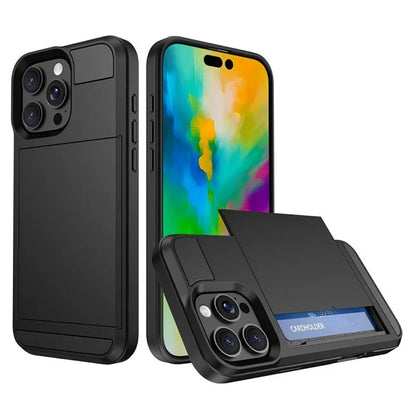 For iPhone 16 Pro Max Case with Sliding Card Holder PC+TPU Phone Back Cover