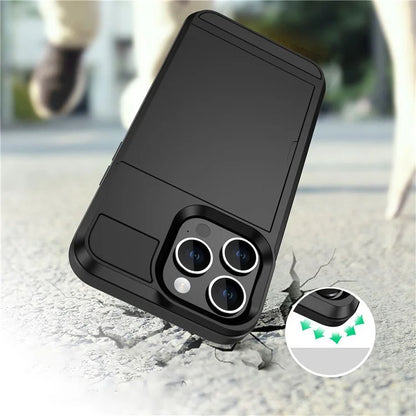 For iPhone 16 Pro Max Case with Sliding Card Holder PC+TPU Phone Back Cover