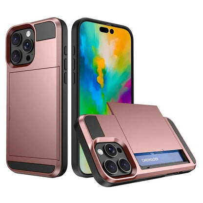 For iPhone 16 Pro Max Case with Sliding Card Holder PC+TPU Phone Back Cover