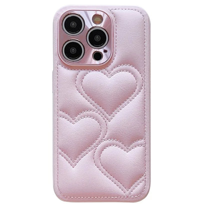 For iPhone 15 Pro Max Case Heart Pattern Leather Covered TPU Back Phone Cover