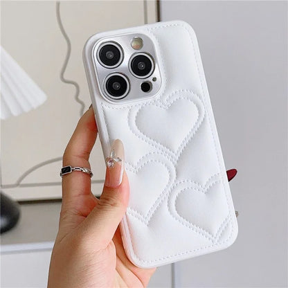 For iPhone 15 Pro Max Case Heart Pattern Leather Covered TPU Back Phone Cover