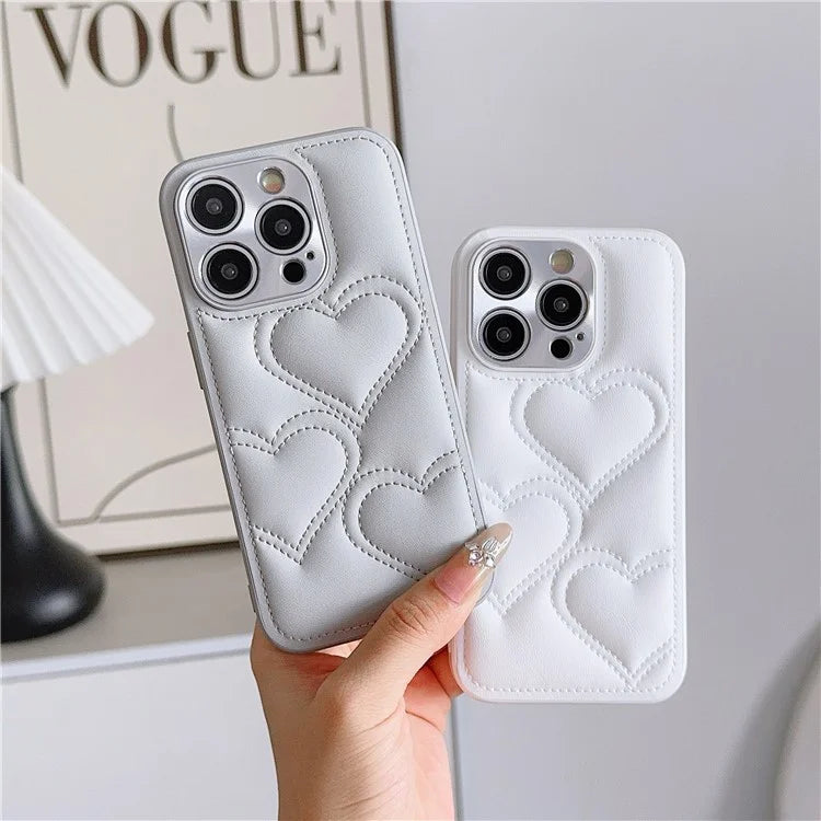 For iPhone 15 Pro Max Case Heart Pattern Leather Covered TPU Back Phone Cover