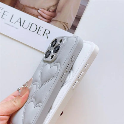 For iPhone 15 Pro Max Case Heart Pattern Leather Covered TPU Back Phone Cover