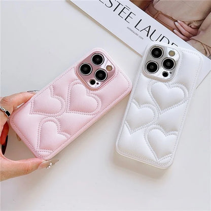 For iPhone 15 Pro Max Case Heart Pattern Leather Covered TPU Back Phone Cover