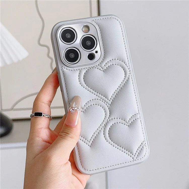 For iPhone 15 Pro Max Case Heart Pattern Leather Covered TPU Back Phone Cover