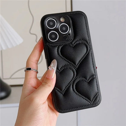 For iPhone 15 Pro Max Case Heart Pattern Leather Covered TPU Back Phone Cover