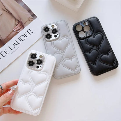 For iPhone 15 Pro Max Case Heart Pattern Leather Covered TPU Back Phone Cover