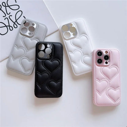 For iPhone 15 Pro Max Case Heart Pattern Leather Covered TPU Back Phone Cover