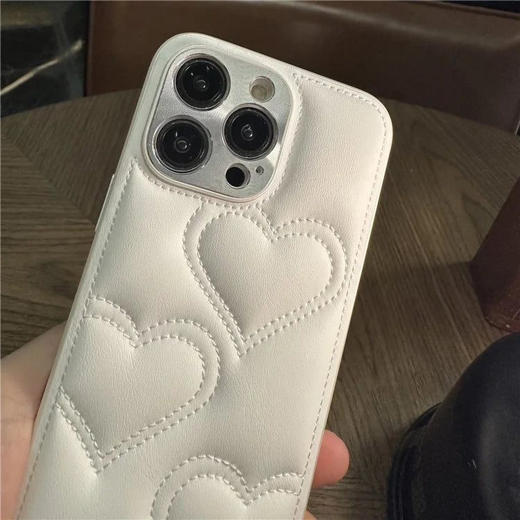 For iPhone 15 Pro Max Case Heart Pattern PU+TPU Phone Cover with Strap
