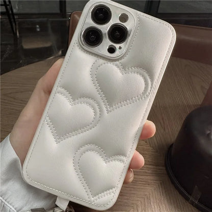 For iPhone 15 Pro Max Case Heart Pattern PU+TPU Phone Cover with Strap