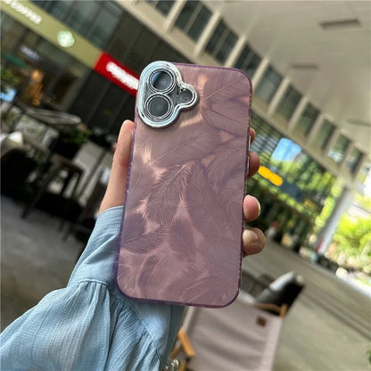For iPhone 16 Plus Case Feather Pattern TPU+PC Anti-Scratch Phone Cover