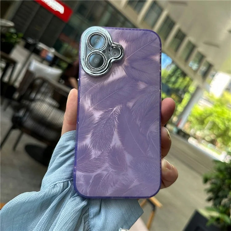 For iPhone 16 Case Anti-Scratch TPU+PC Phone Cover Feather Pattern