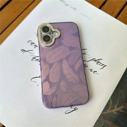 For iPhone 16 Case Anti-Scratch TPU+PC Phone Cover Feather Pattern