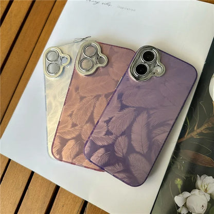 For iPhone 16 Case Anti-Scratch TPU+PC Phone Cover Feather Pattern