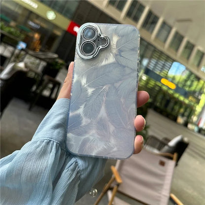For iPhone 16 Case Anti-Scratch TPU+PC Phone Cover Feather Pattern