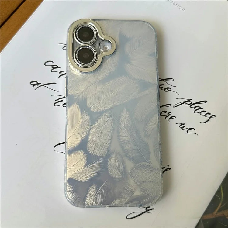 For iPhone 16 Case Anti-Scratch TPU+PC Phone Cover Feather Pattern