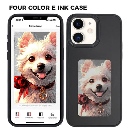 INKZONE For iPhone 11 4-Color E Ink Phone Cover NFC Projection DIY Pattern PC+TPU Case