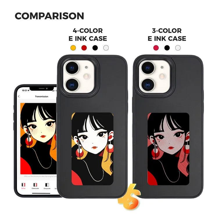 INKZONE For iPhone 11 4-Color E Ink Phone Cover NFC Projection DIY Pattern PC+TPU Case