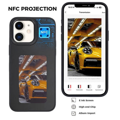 INKZONE For iPhone 11 4-Color E Ink Phone Cover NFC Projection DIY Pattern PC+TPU Case